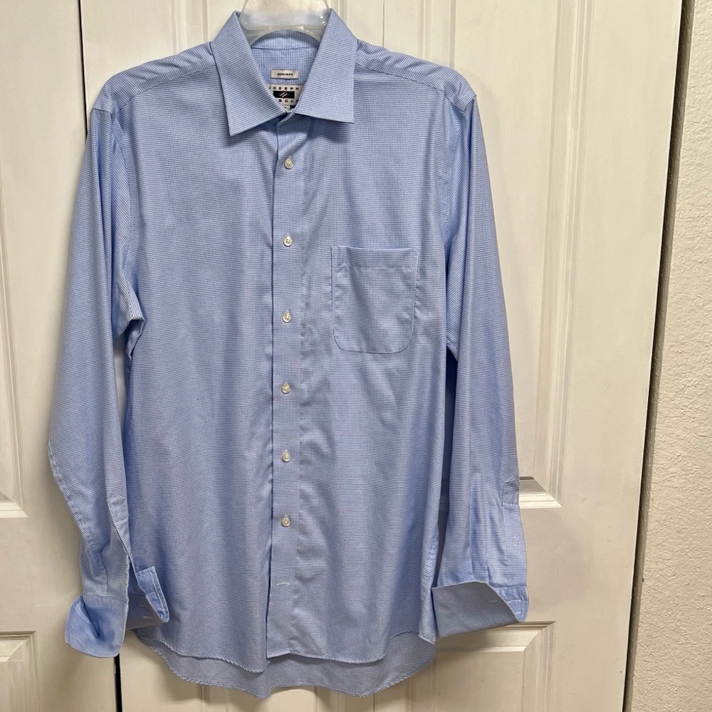 Joseph Abboud Sky Blue White Checker French Sleeve Men's Dress Shirt 16.50 Tall